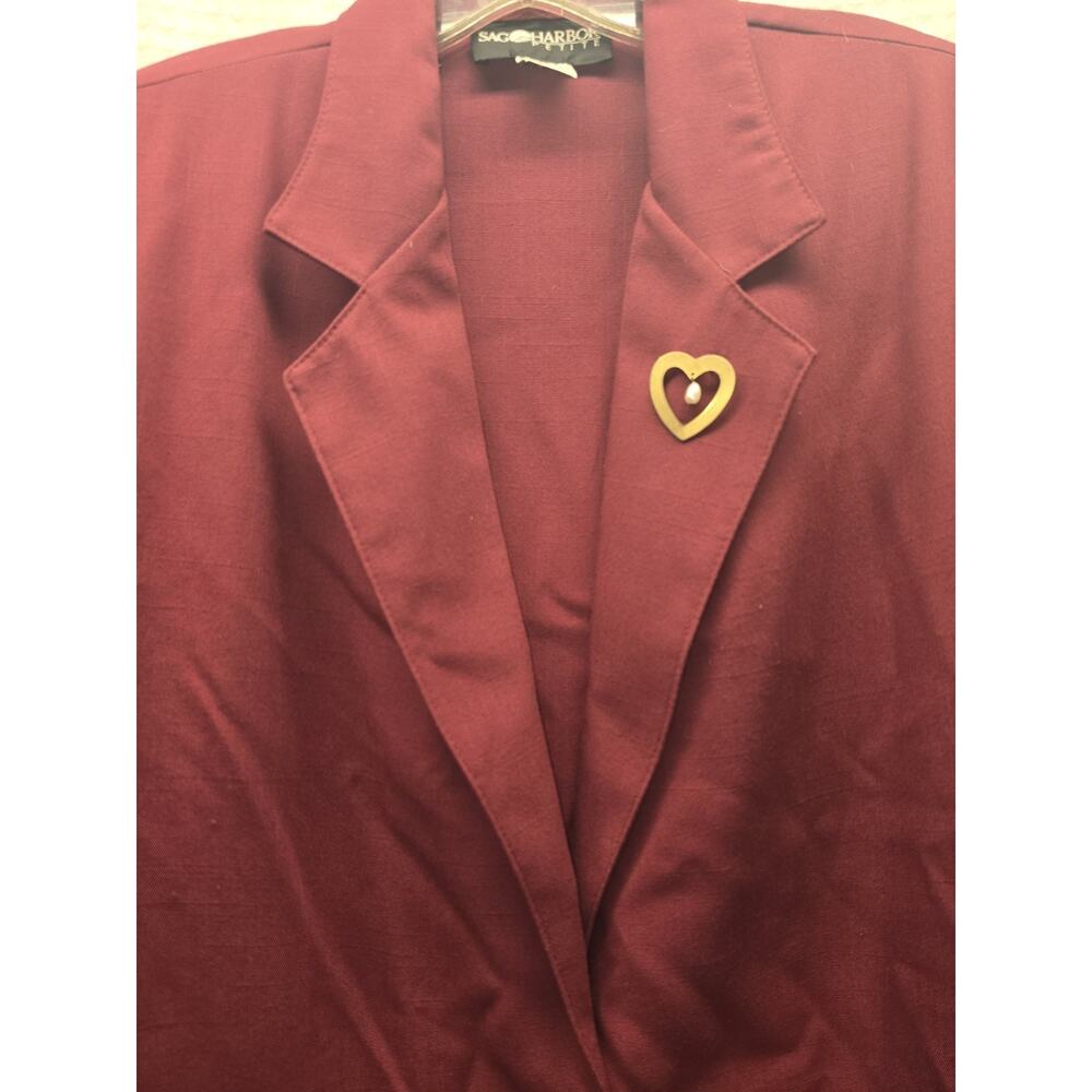 Vintage Sag Harbor Petite Burgundy Single Button Blazer Size 10 Shoulder Pads - Picture 2 of 6